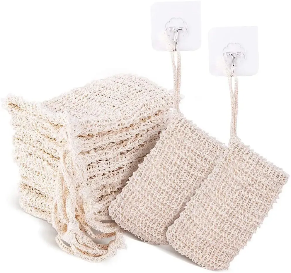 2pcs/lot Sisal Hemp Soap Bag Blister Ramie Mesh Soap Storage Bags Foam Maker Double-layer Net Bags Foaming Easy Bubble Soap Hold