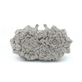 3 Flowers Shape Bridal Purse, Gold/Silver Wedding Clutch, Luxury Gift For Bride