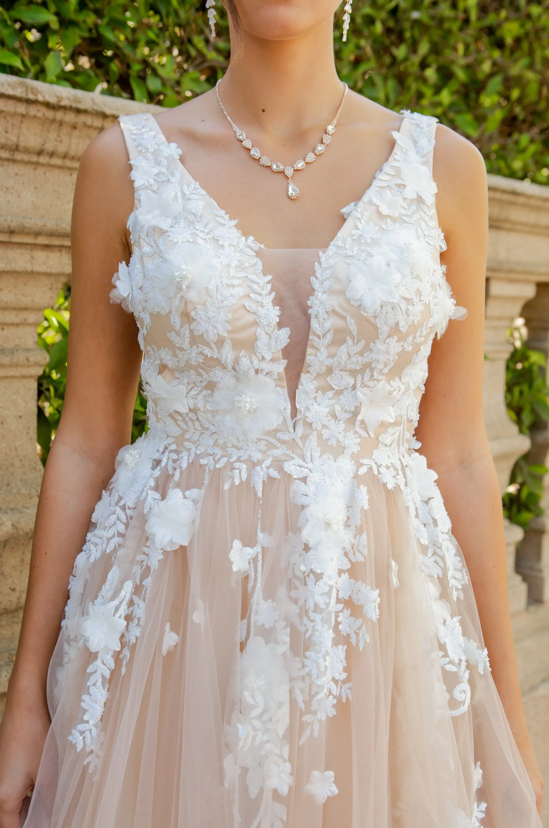 3D Floral V-Neck Tulle Gown by Cinderella Couture 8040J