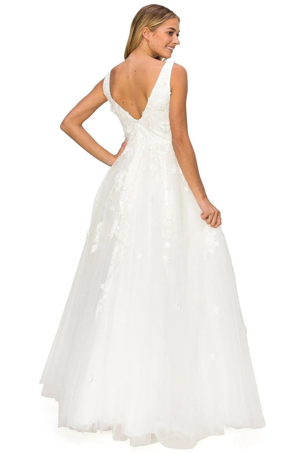3D Floral V-Neck Tulle Gown by Cinderella Couture 8040J