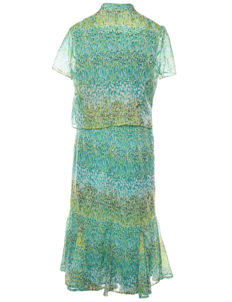 Abstract Print Jacket & Dress Semi-Sheer Set - M