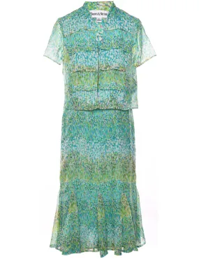 Abstract Print Jacket & Dress Semi-Sheer Set - M