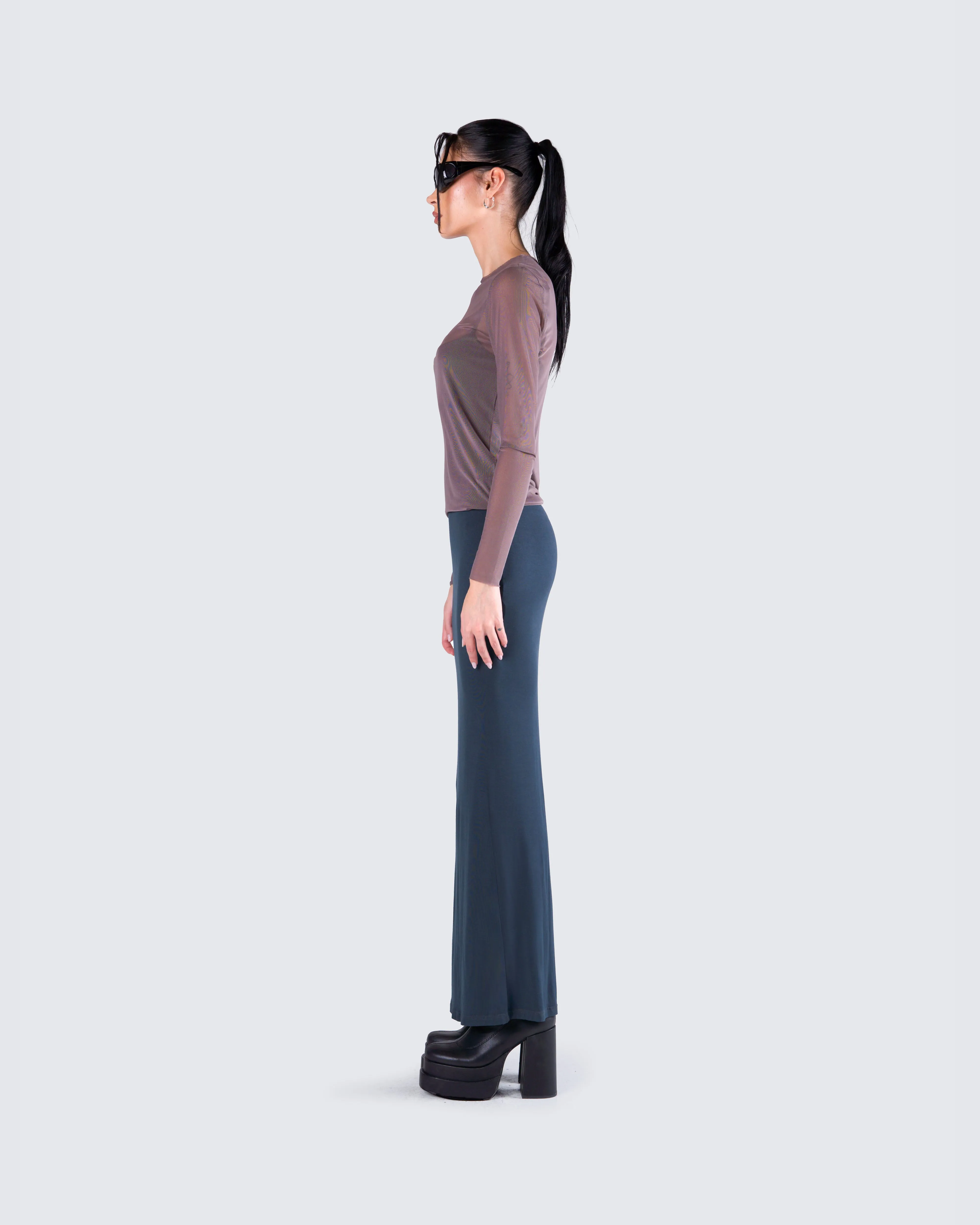Alyson Grey Mesh Long Sleeve Top