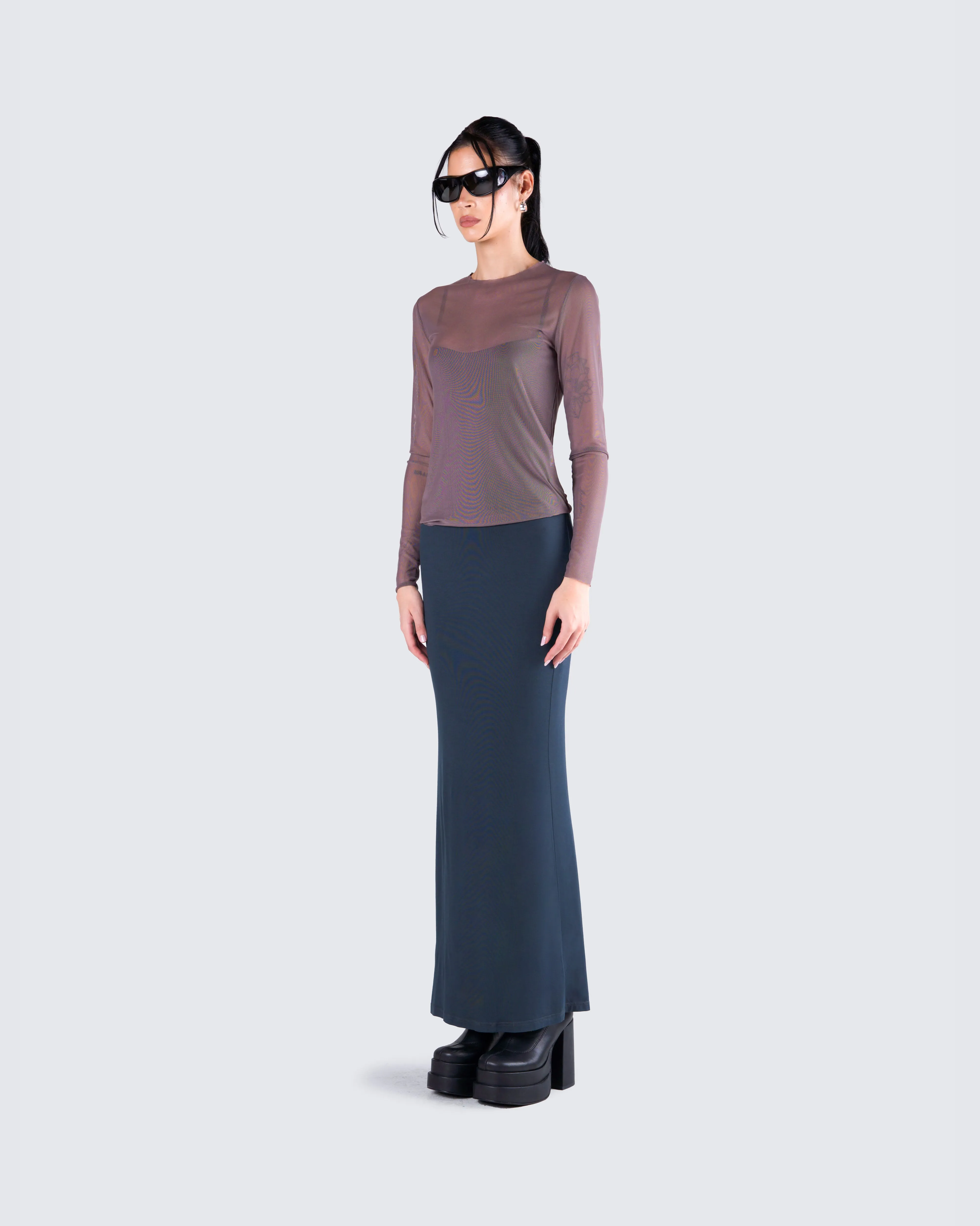 Alyson Grey Mesh Long Sleeve Top