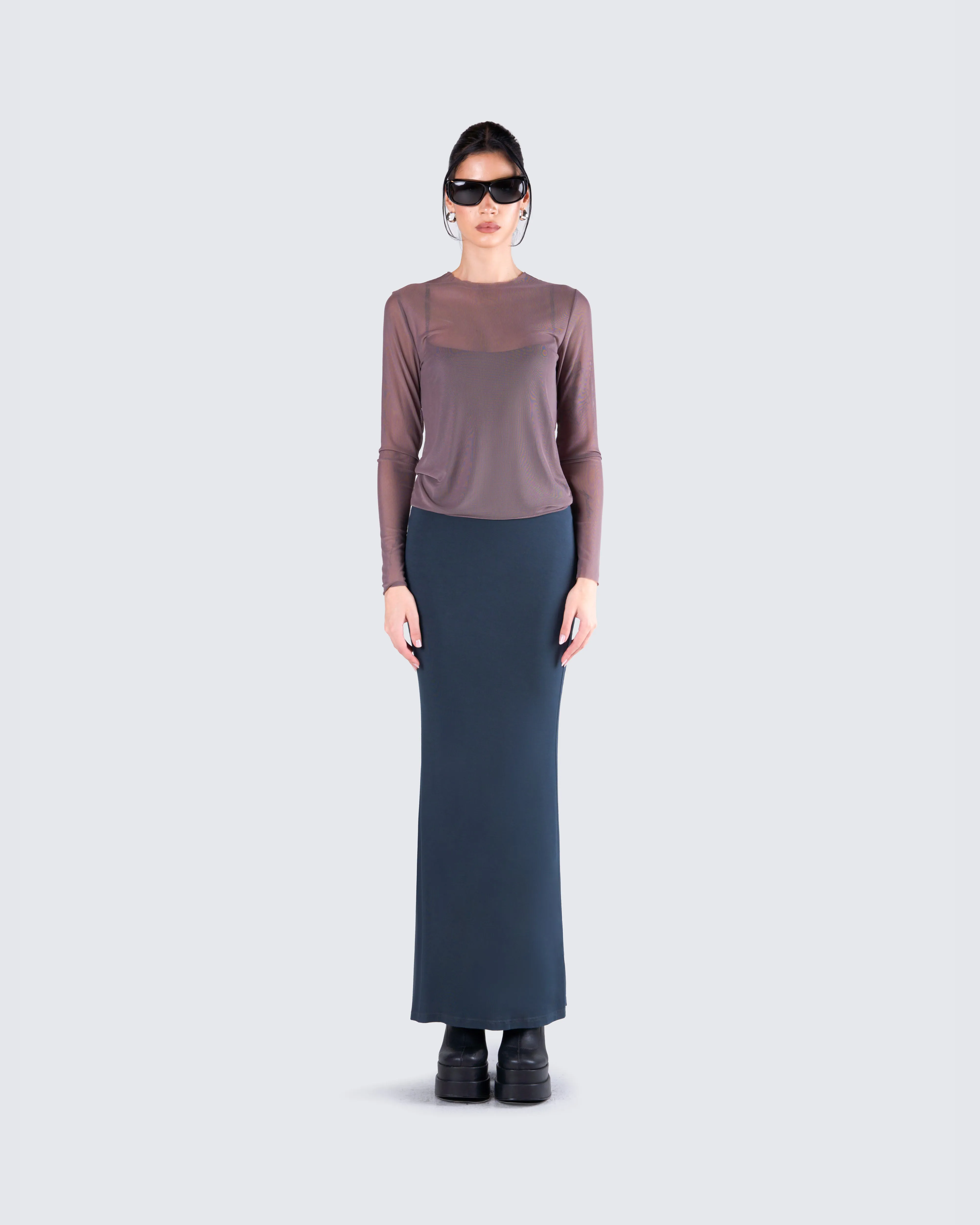 Alyson Grey Mesh Long Sleeve Top