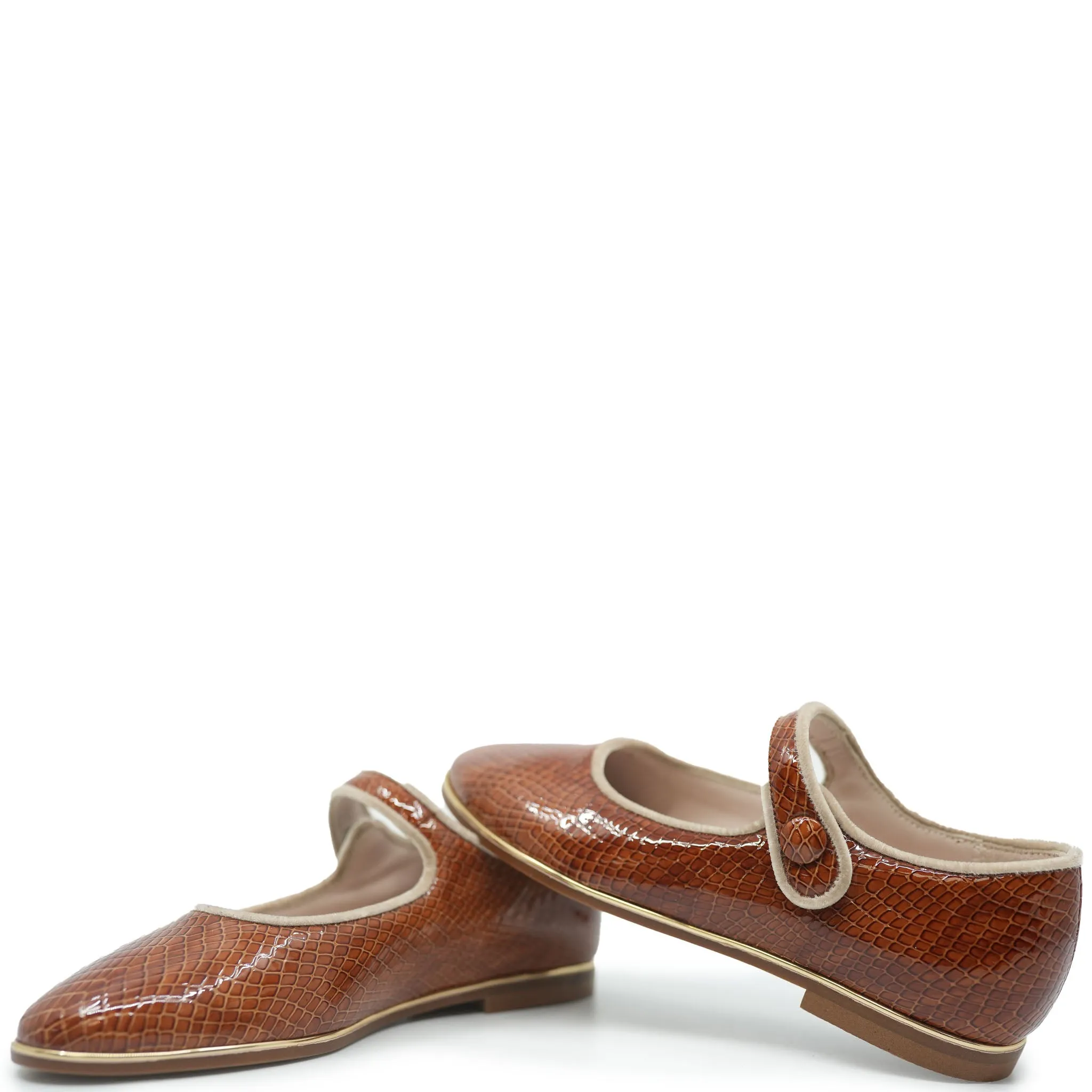 Beberlis Brown Snakeskin Pointed Mary Jane