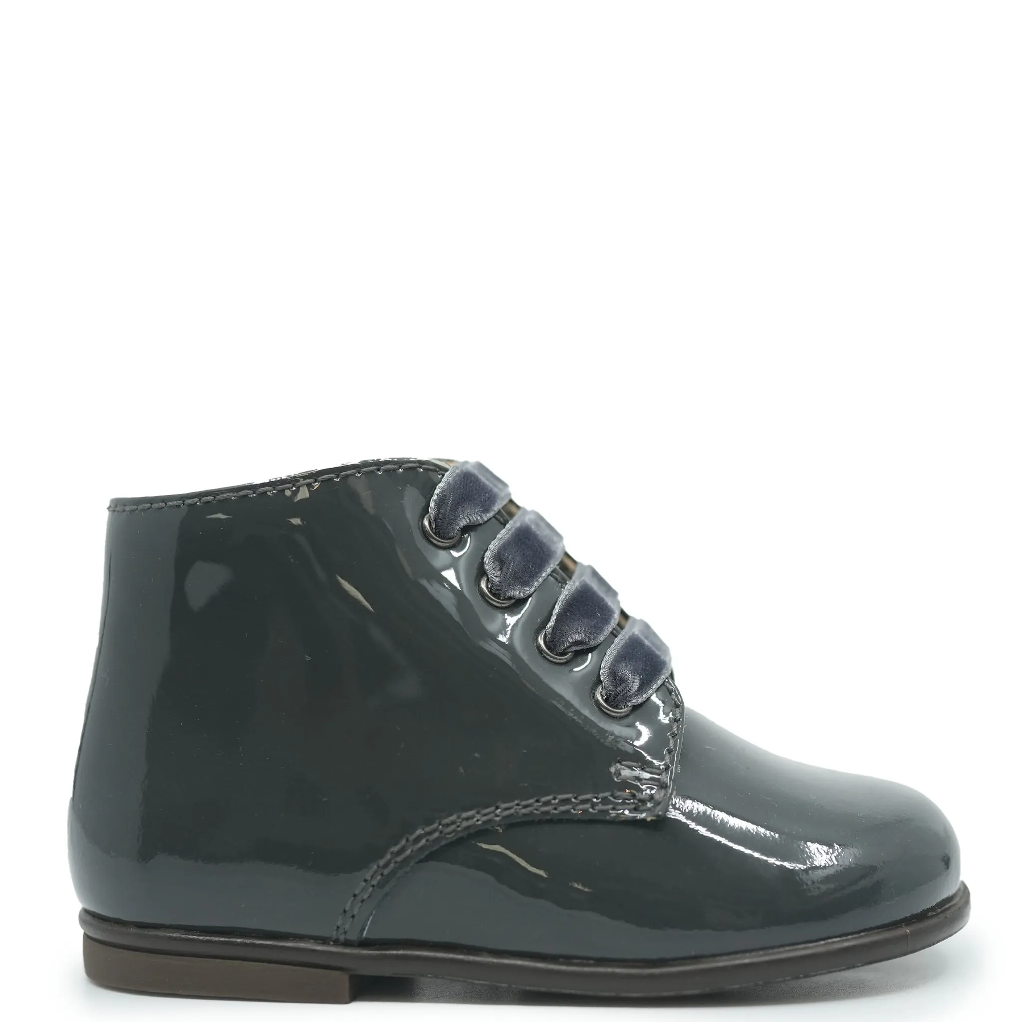Beberlis Gray Patent Velvet Lace Baby Bootie