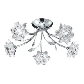 Bellis 5 Light Semi-Flush Chrome Ceiling Light, Flower Glass