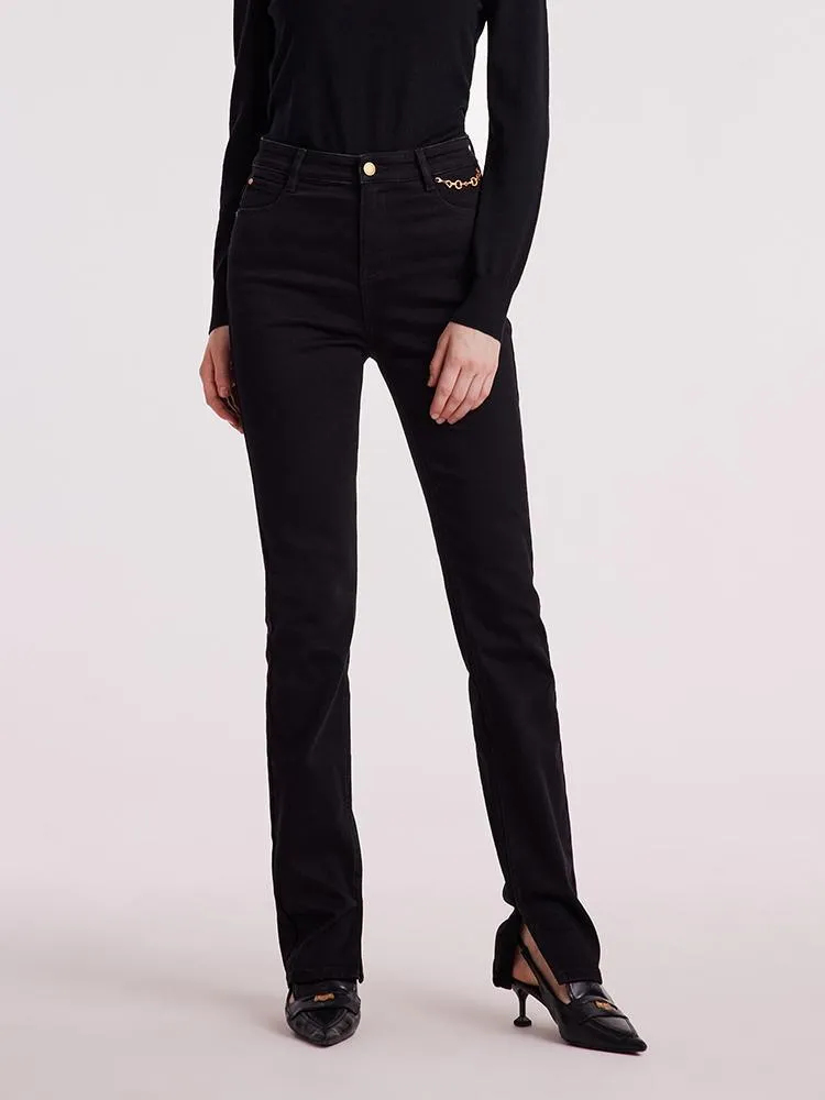 Black Denim Slit Jeans