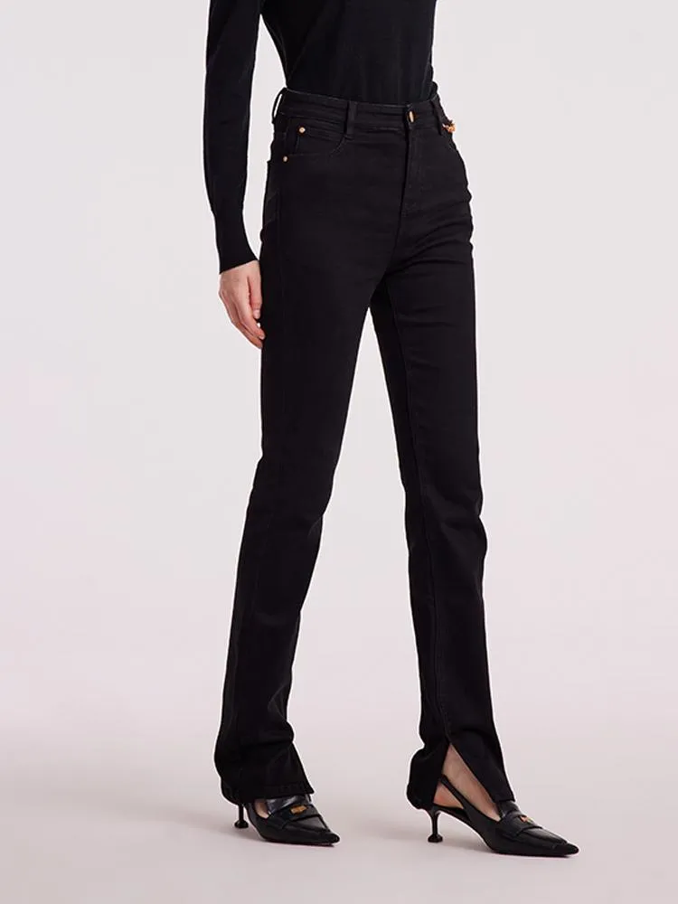 Black Denim Slit Jeans