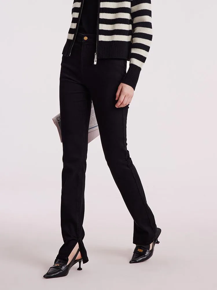 Black Denim Slit Jeans