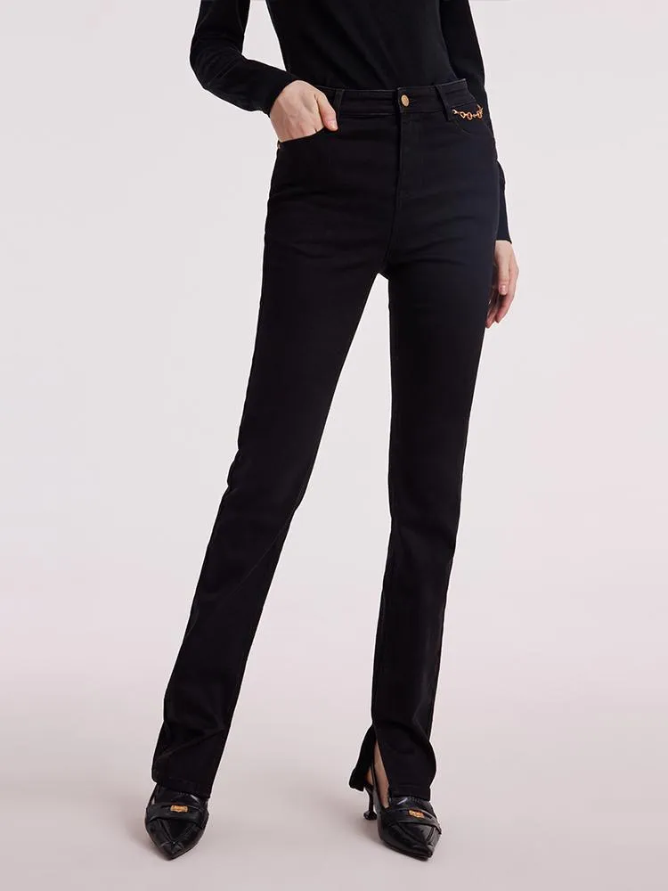 Black Denim Slit Jeans