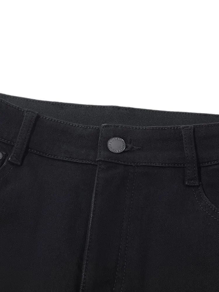 Black Full Length Slit Straight Jeans