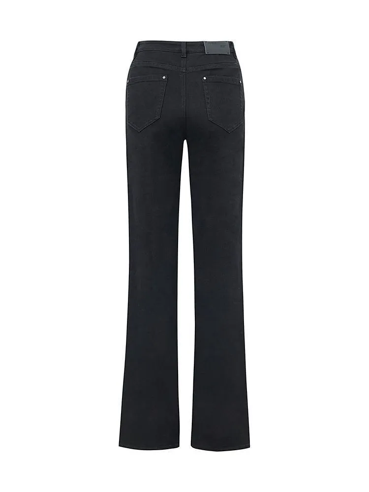 Black Full Length Slit Straight Jeans