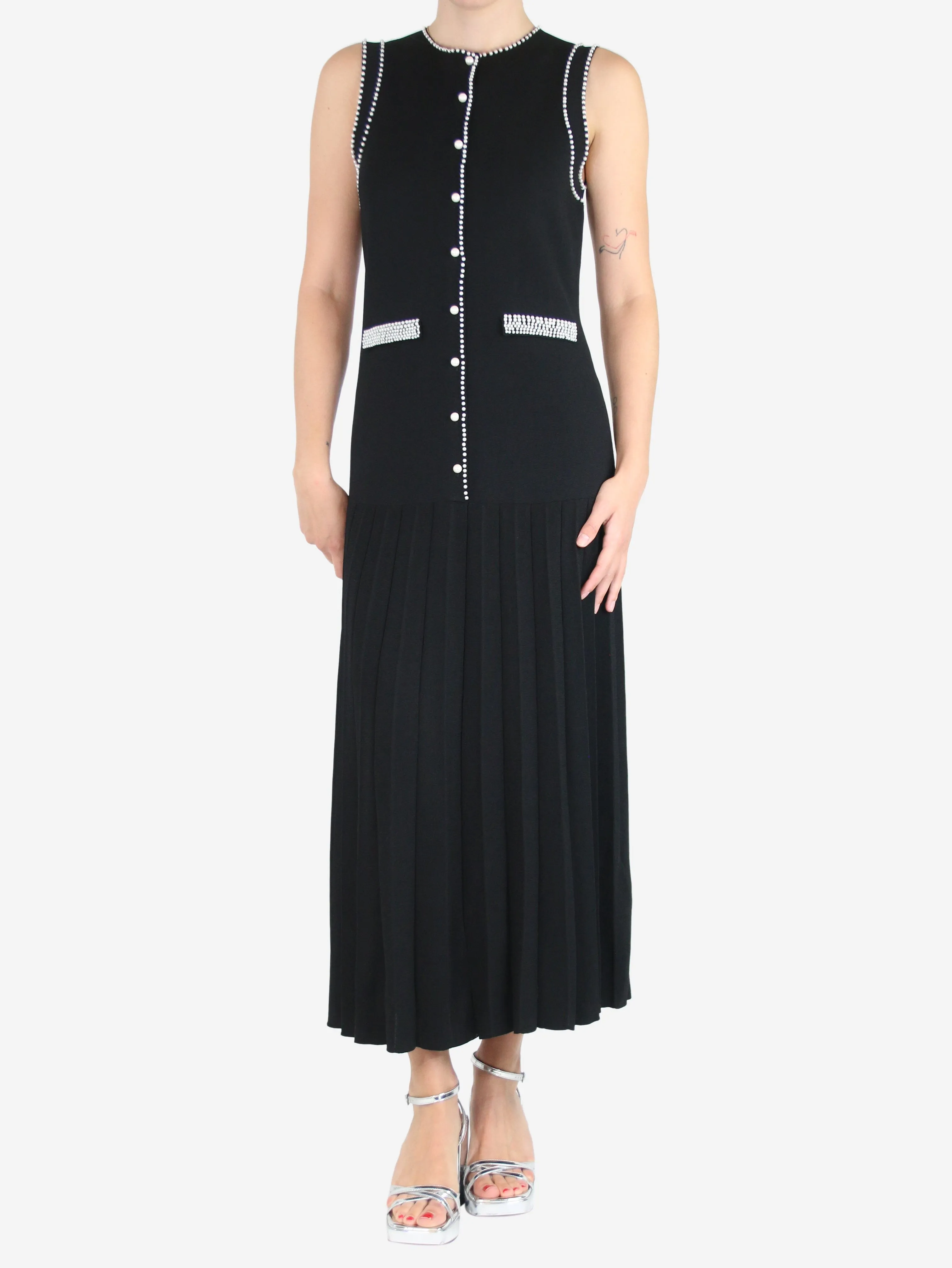 Black sleeveless knit midi dress - size UK 12