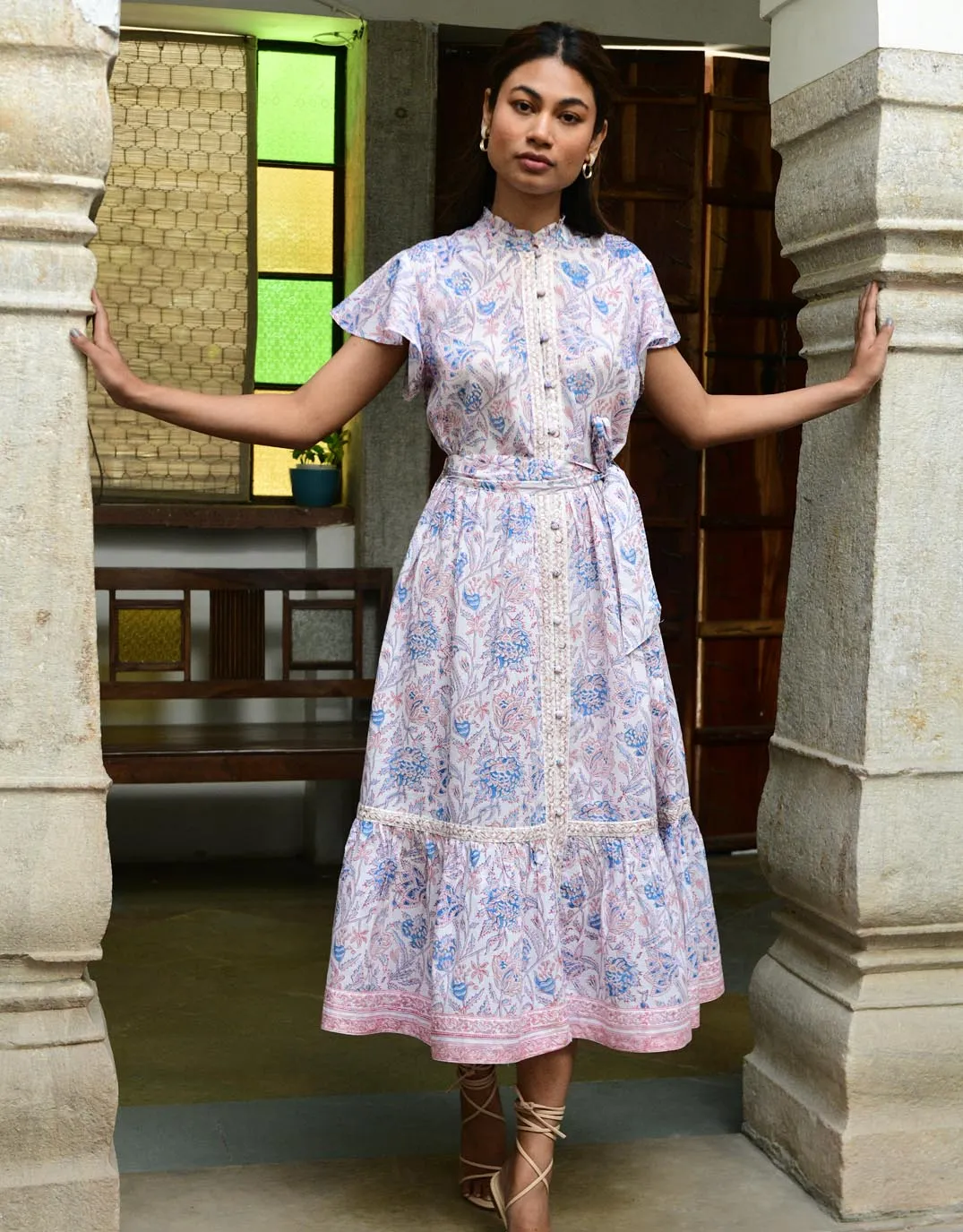 Blossom Midi Dress - Blue Beige