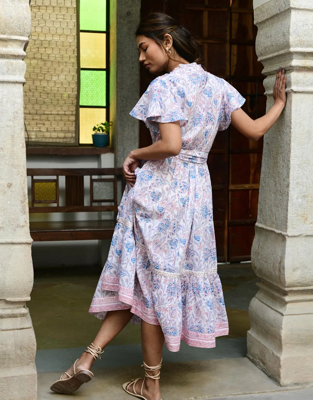 Blossom Midi Dress - Blue Beige