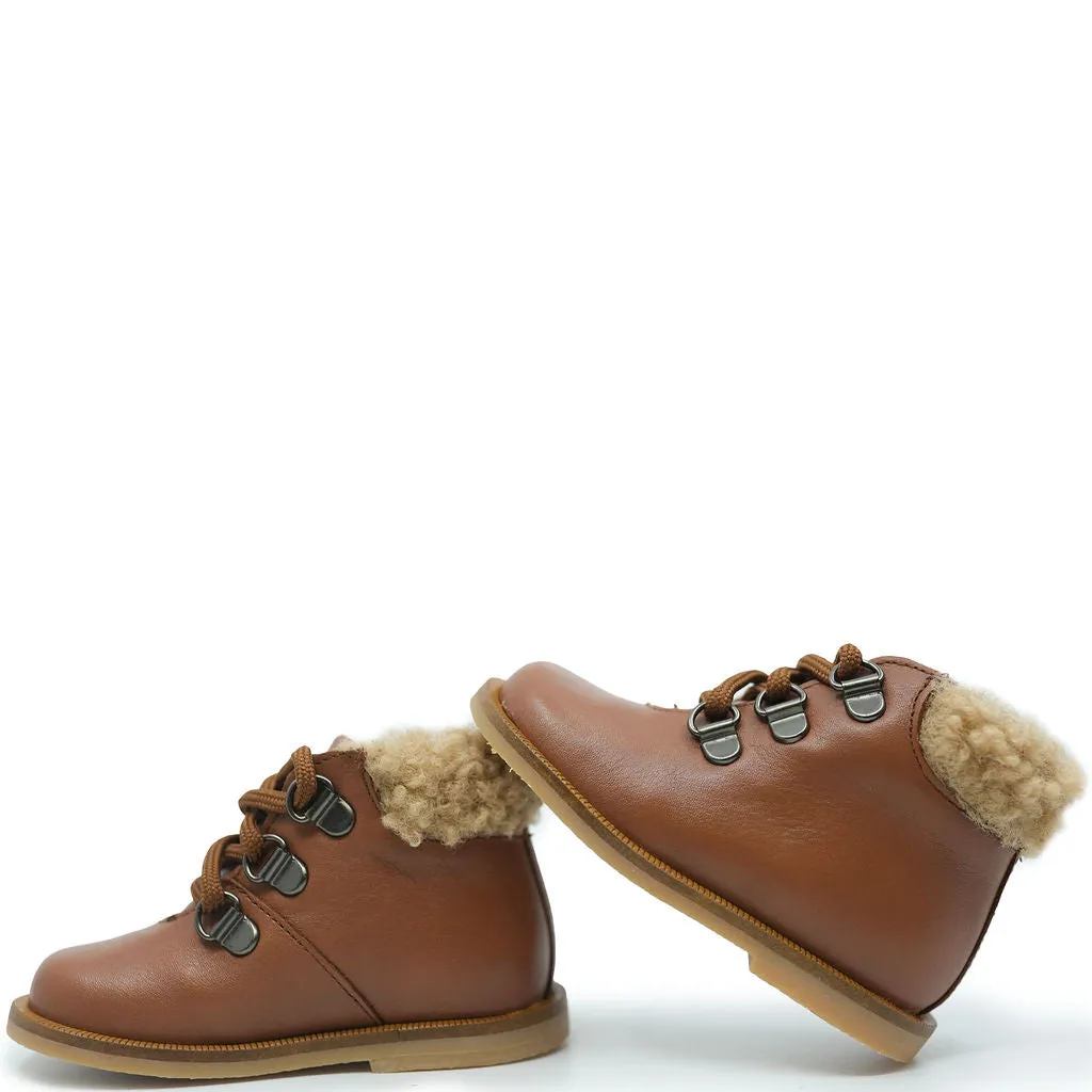 Blublonc Brown and Shearling Cuff Baby Bootie