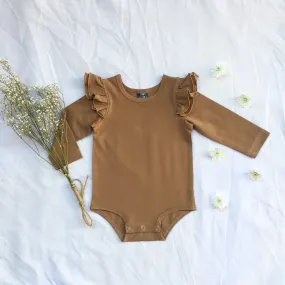 Brown  long sleeve flutter
