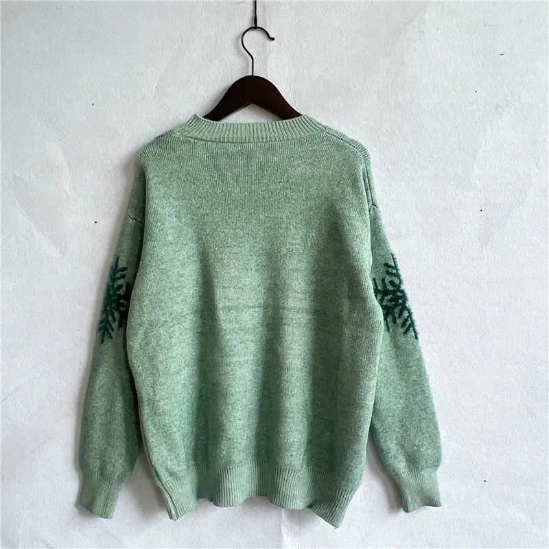 Christmas Sweater Woman Snow Deer Soft Knitted O-Neck Long Sleeve Pullovers Female Loose Warm Knitwear Jumper New Year Clothes