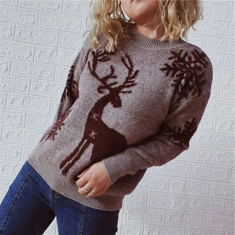 Christmas Sweater Woman Snow Deer Soft Knitted O-Neck Long Sleeve Pullovers Female Loose Warm Knitwear Jumper New Year Clothes