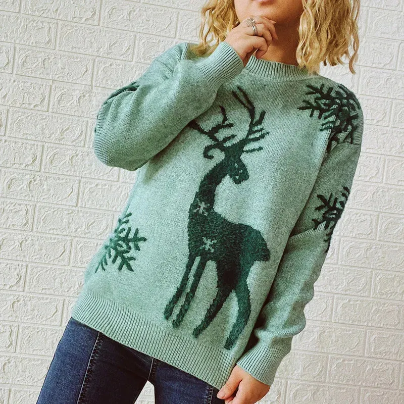 Christmas Sweater Woman Snow Deer Soft Knitted O-Neck Long Sleeve Pullovers Female Loose Warm Knitwear Jumper New Year Clothes
