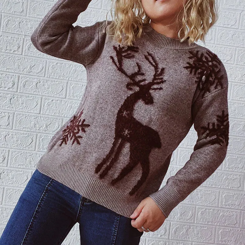 Christmas Sweater Woman Snow Deer Soft Knitted O-Neck Long Sleeve Pullovers Female Loose Warm Knitwear Jumper New Year Clothes