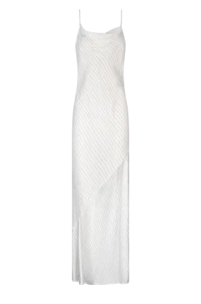 CURAAE Bella Maxi Cowl Neck Pinstripe Slip Dress In White