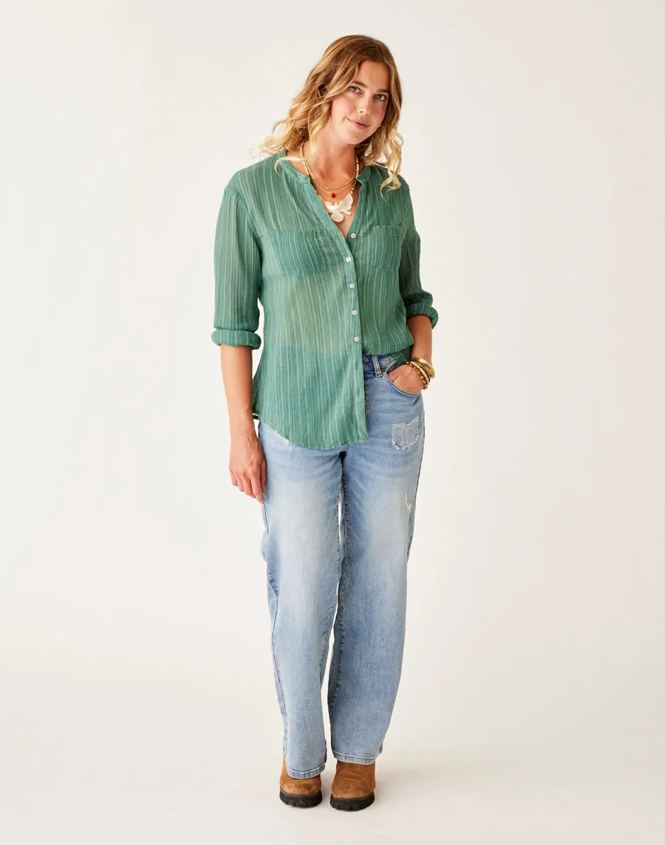 Dylan Gauze Tunic: Forest Multistripe