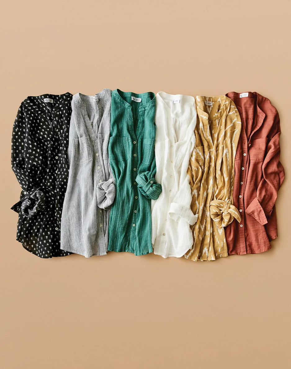 Dylan Gauze Tunic: Forest Multistripe