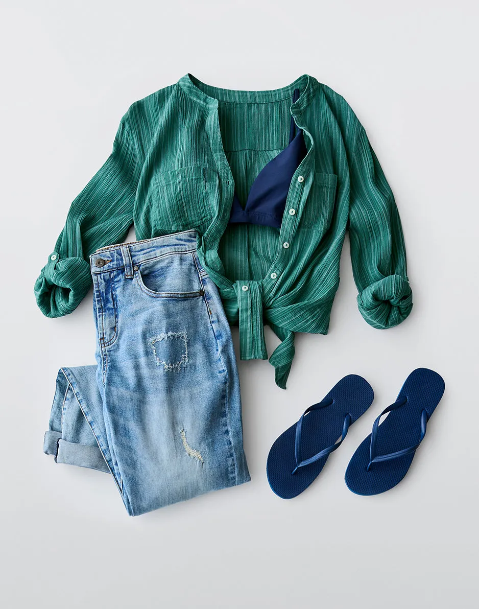 Dylan Gauze Tunic: Forest Multistripe