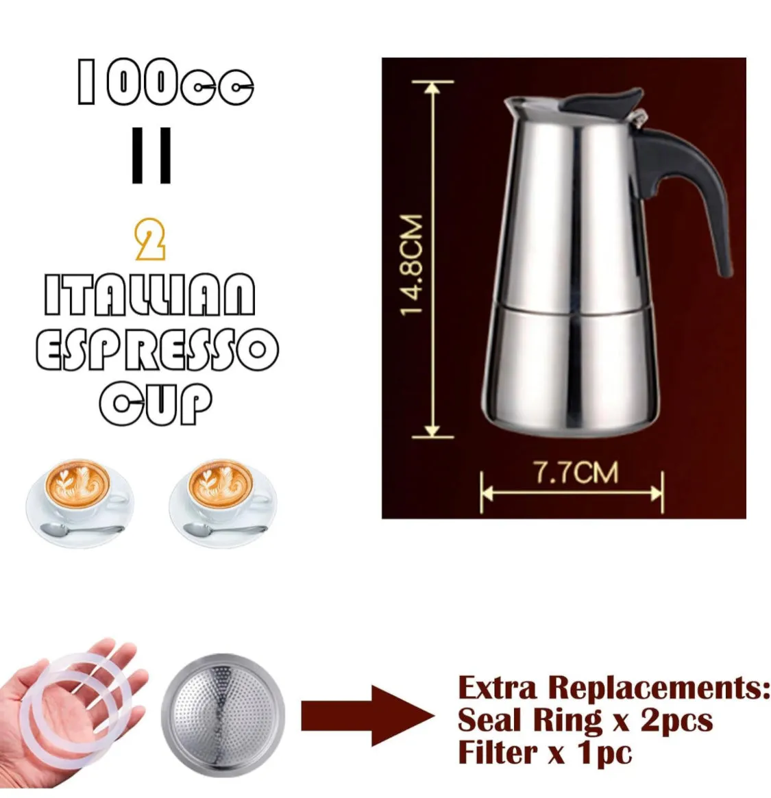 Espresso Maker Stainless Steel Moka Pot Italian Coffee Moka