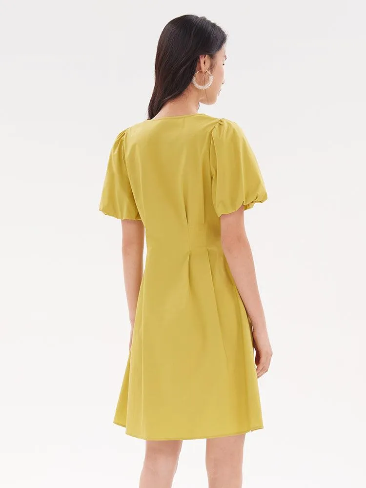 Fitted Waist & V-Neck Cotton Dress