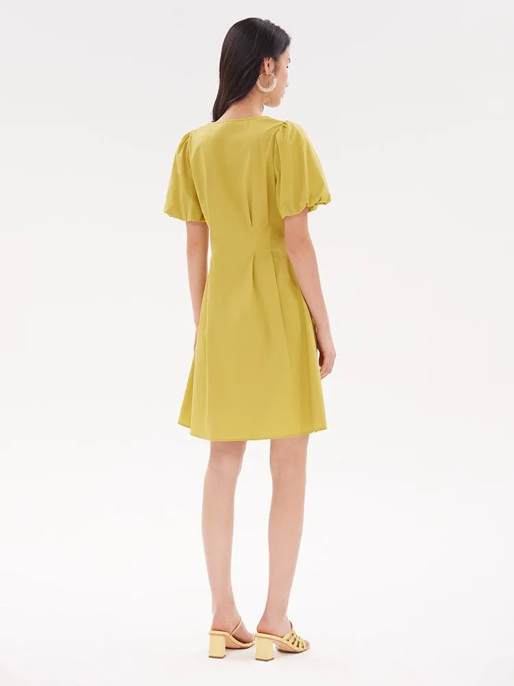 Fitted Waist & V-Neck Cotton Dress