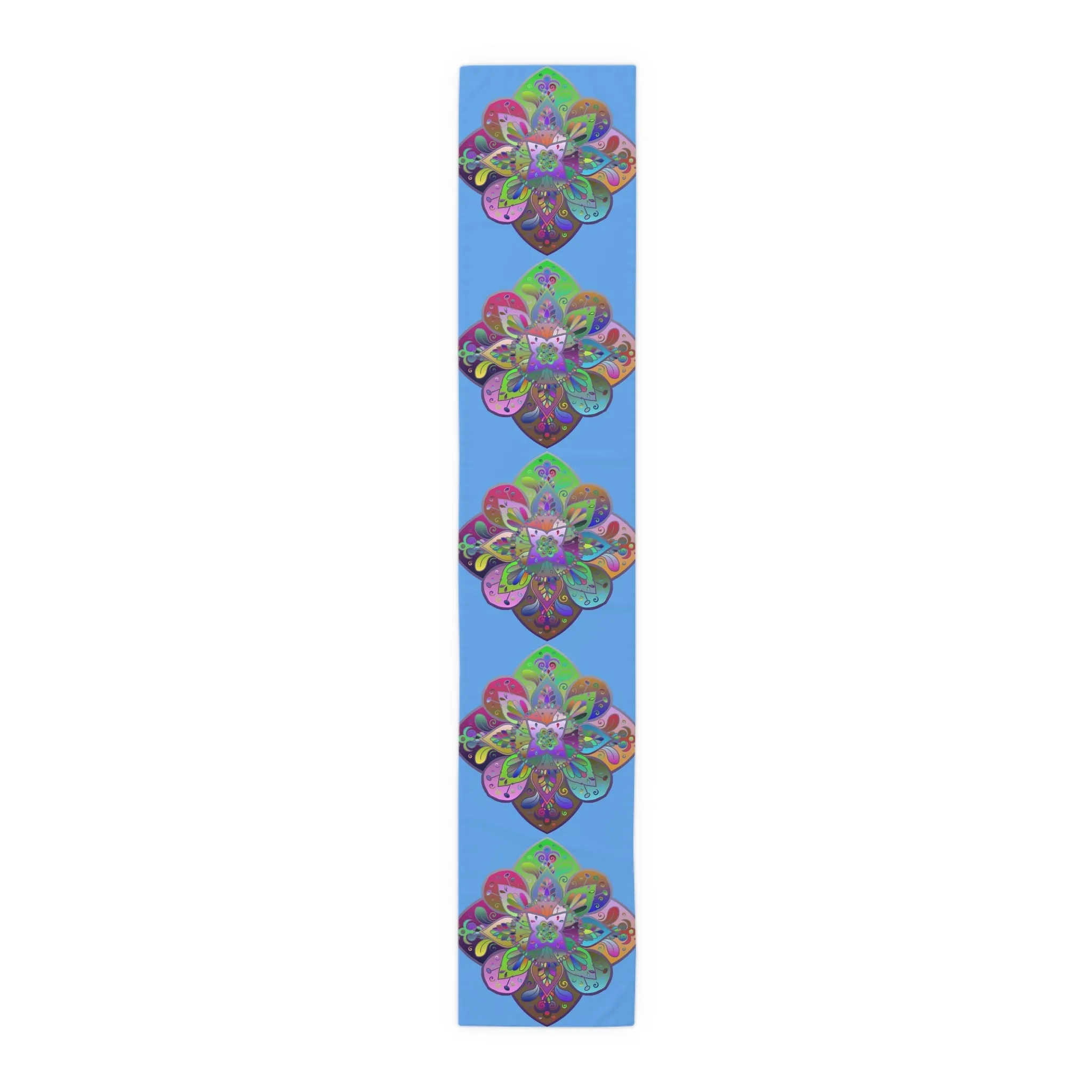 Hand-Drawn Mandala Art Table Runner - Light Blue