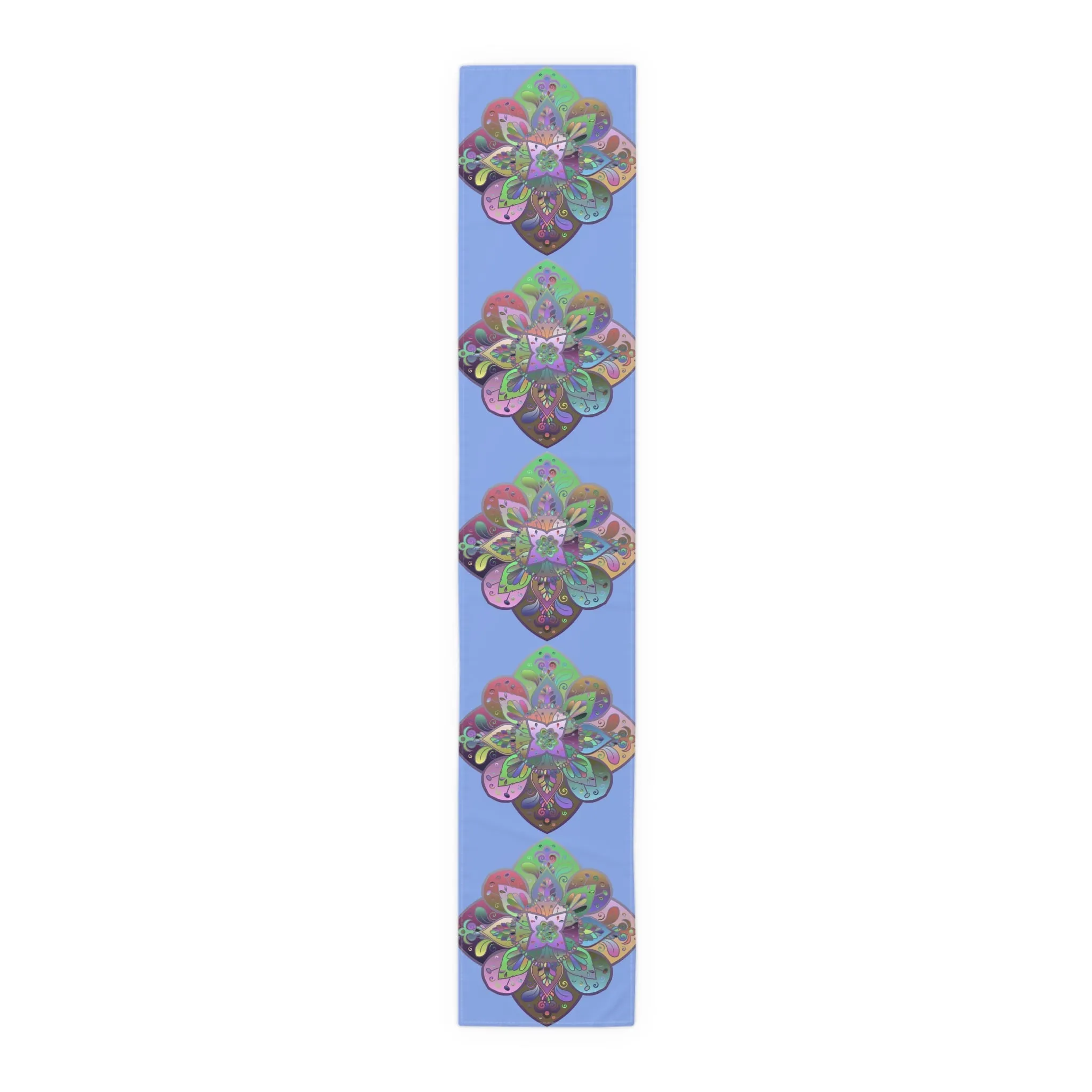 Hand-Drawn Mandala Art Table Runner - Light Blue