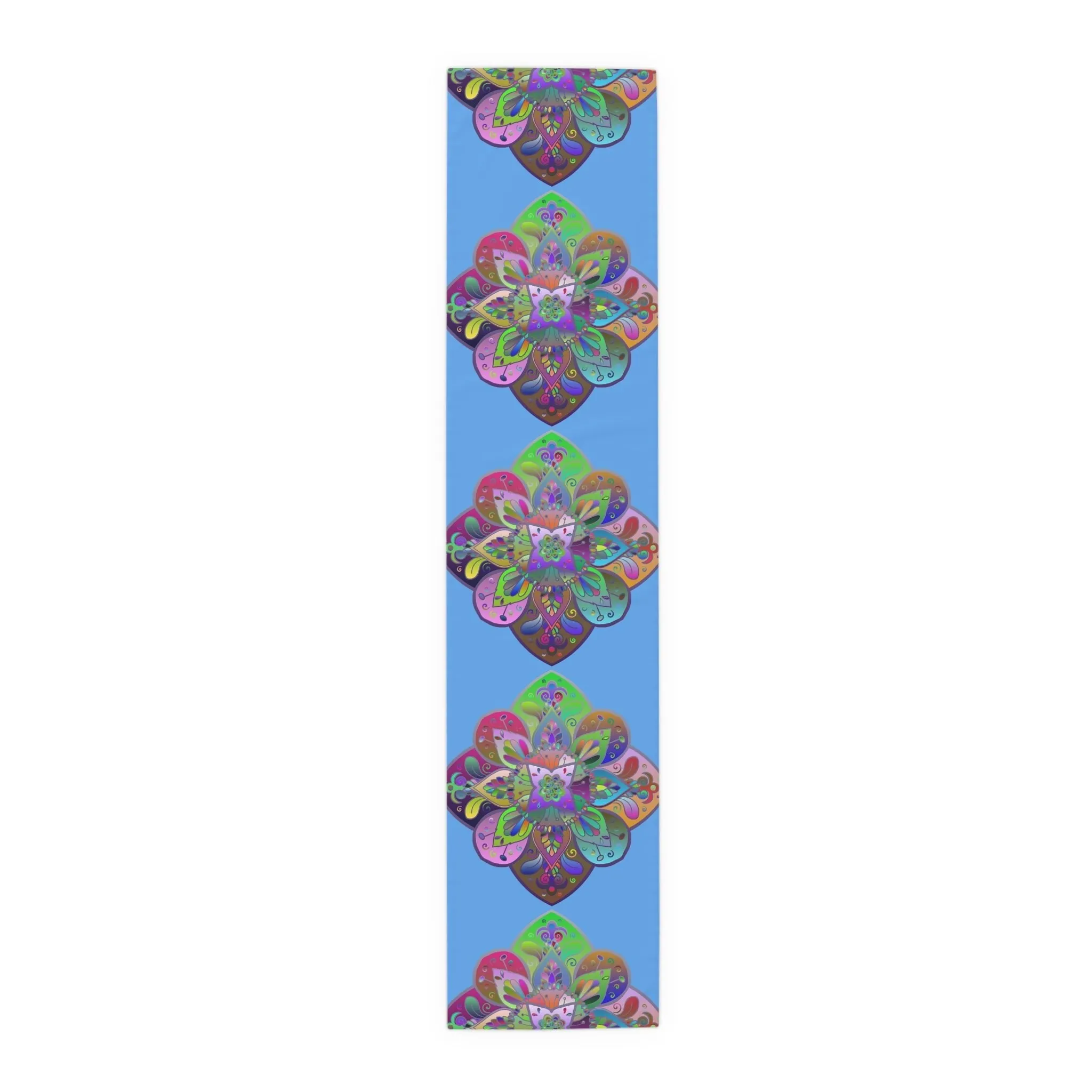 Hand-Drawn Mandala Art Table Runner - Light Blue