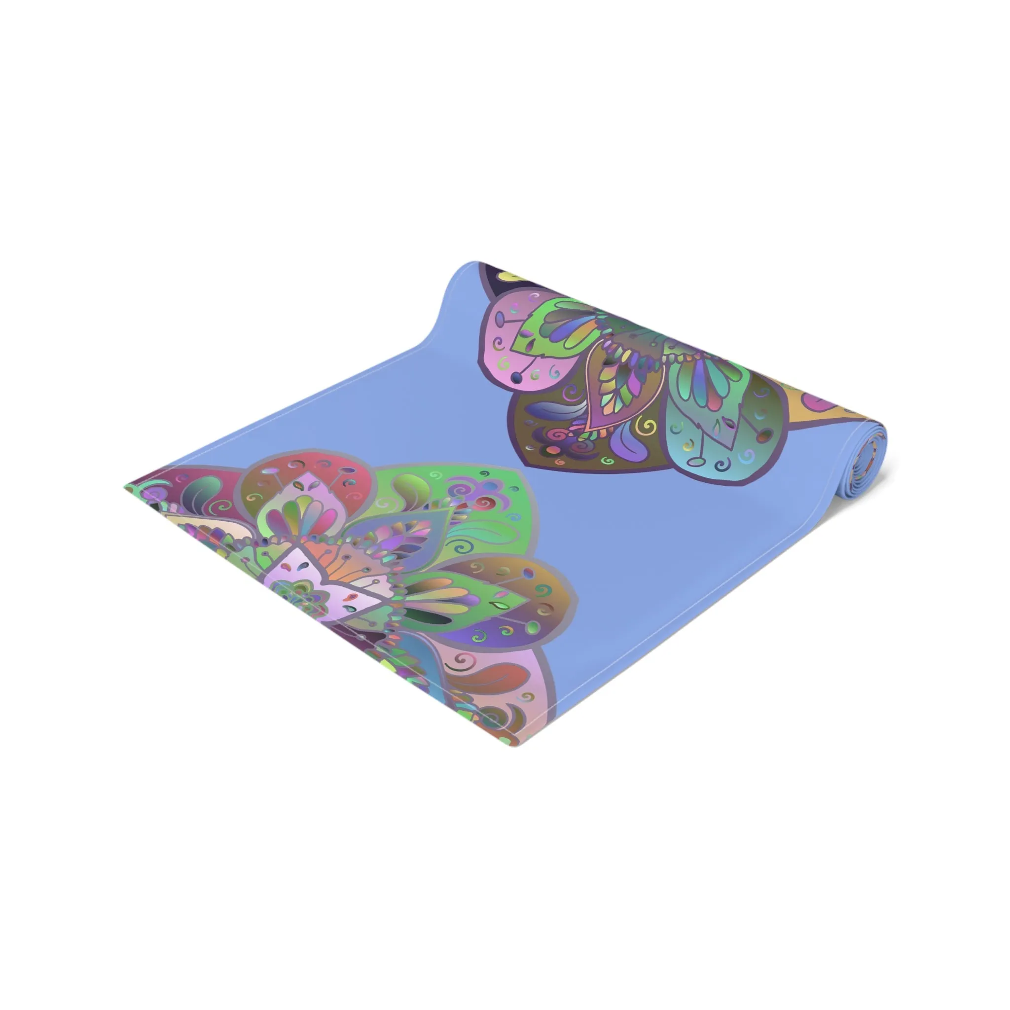 Hand-Drawn Mandala Art Table Runner - Light Blue
