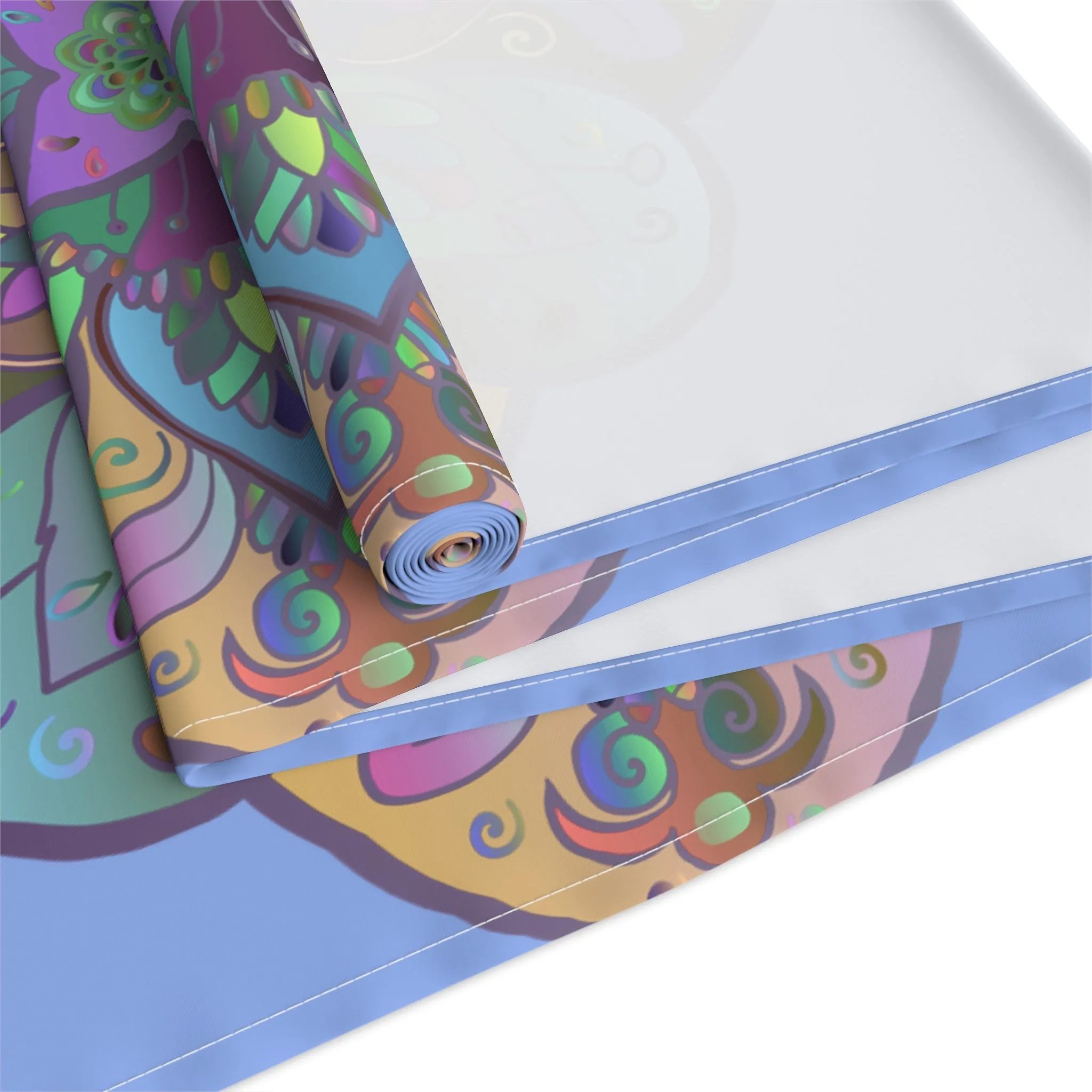 Hand-Drawn Mandala Art Table Runner - Light Blue