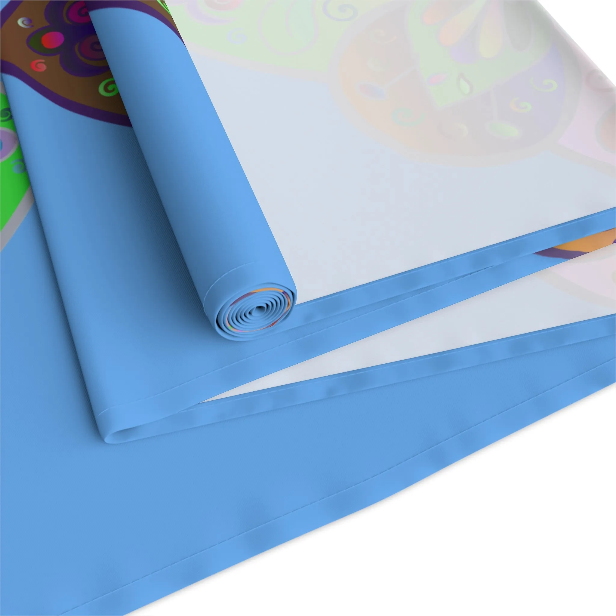 Hand-Drawn Mandala Art Table Runner - Light Blue