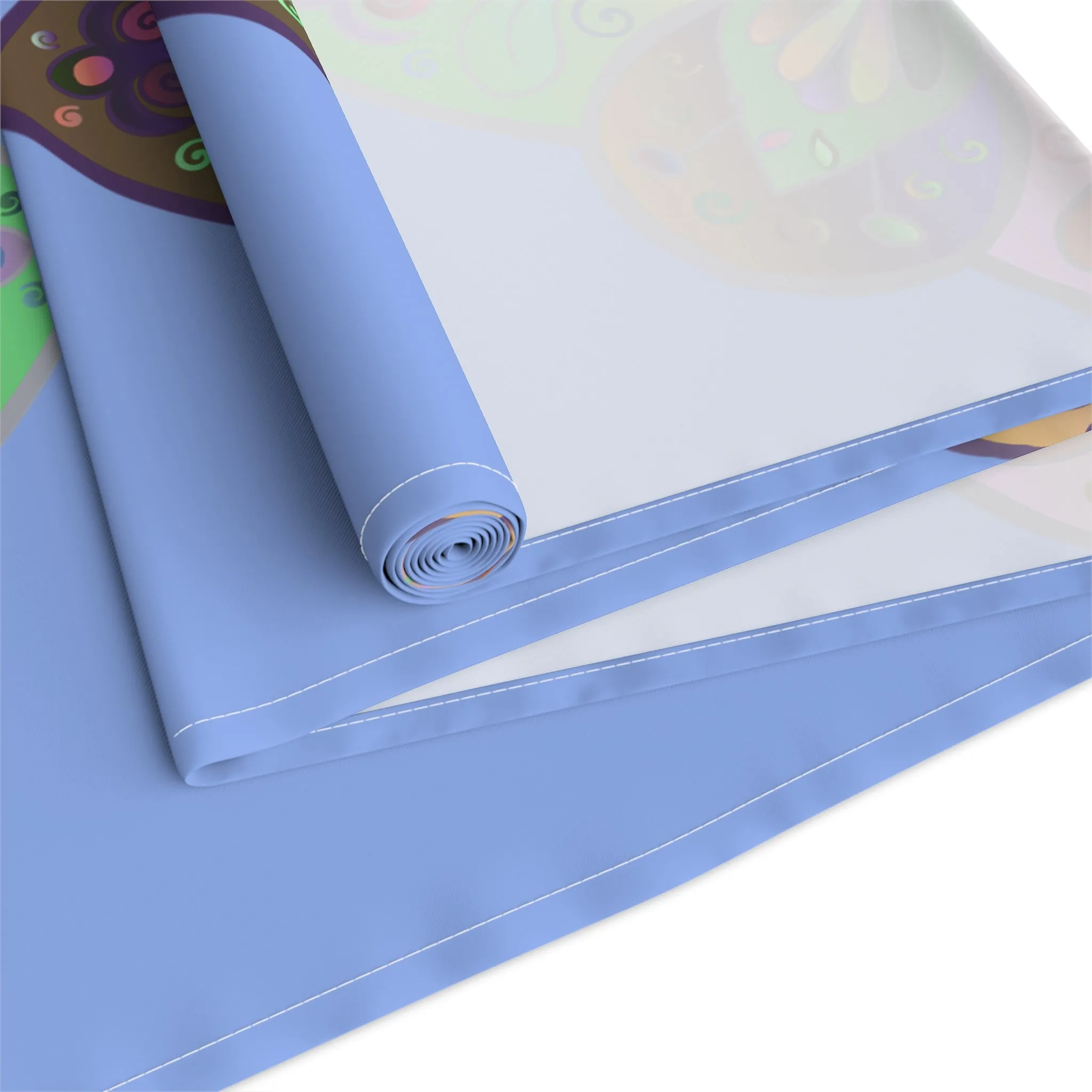 Hand-Drawn Mandala Art Table Runner - Light Blue