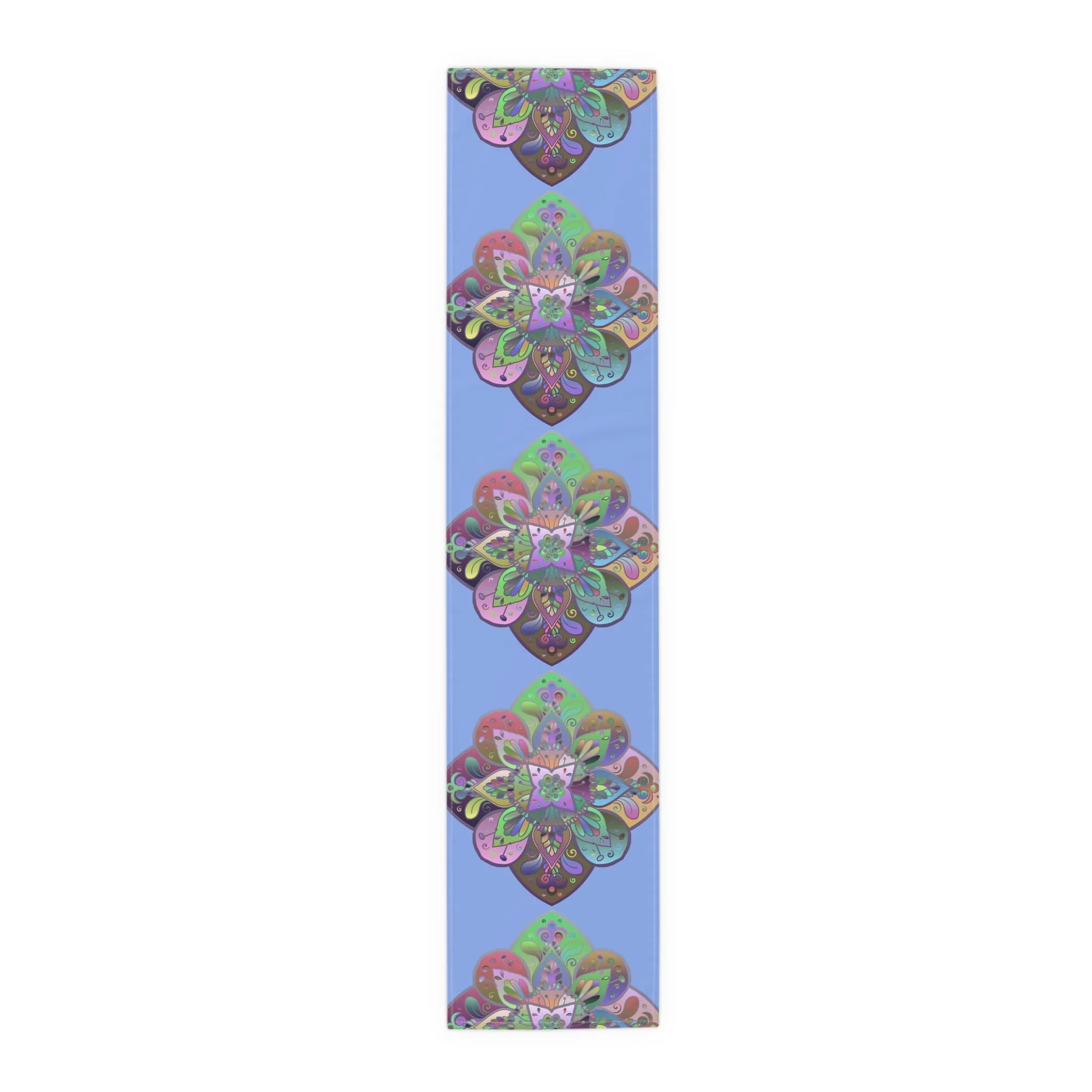 Hand-Drawn Mandala Art Table Runner - Light Blue