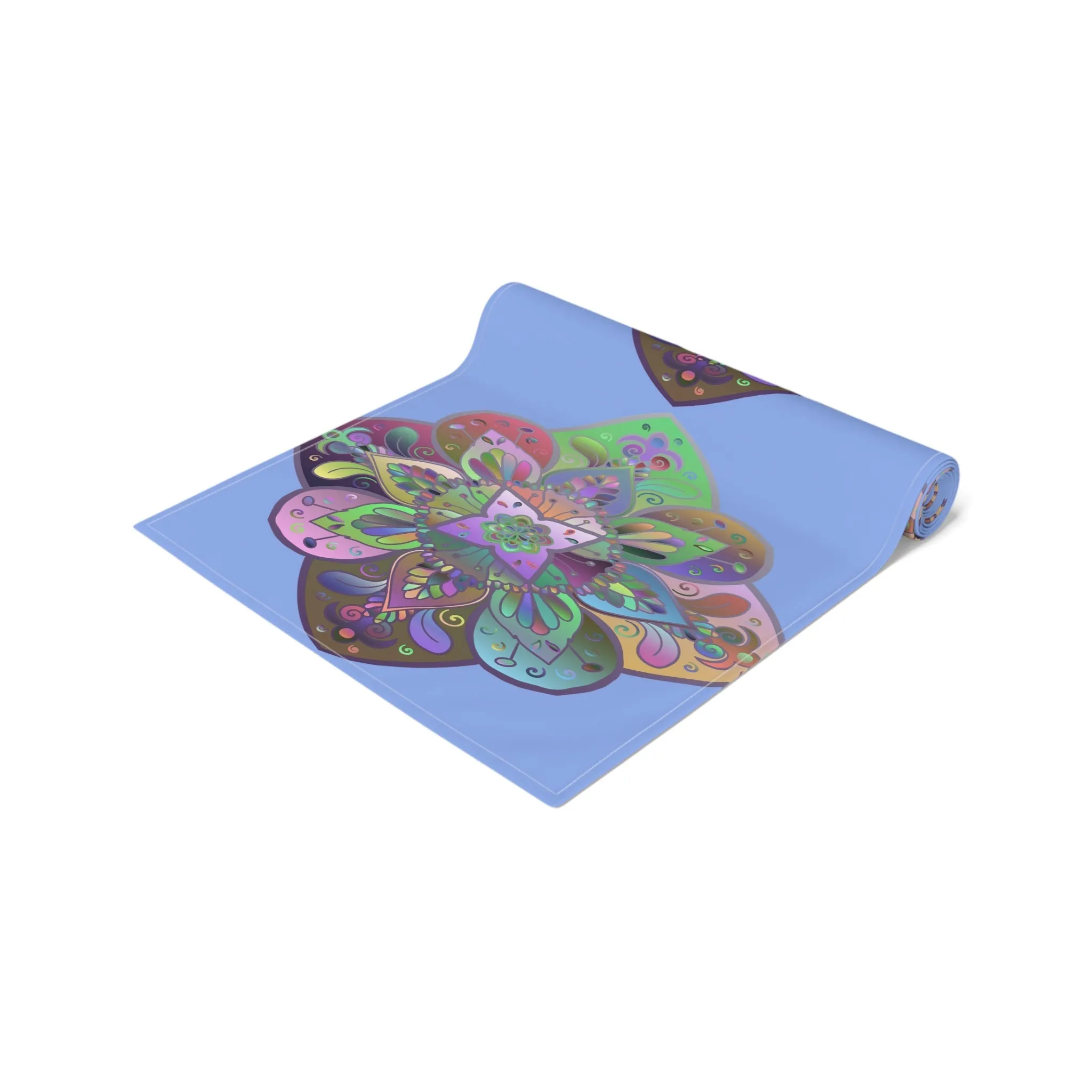 Hand-Drawn Mandala Art Table Runner - Light Blue