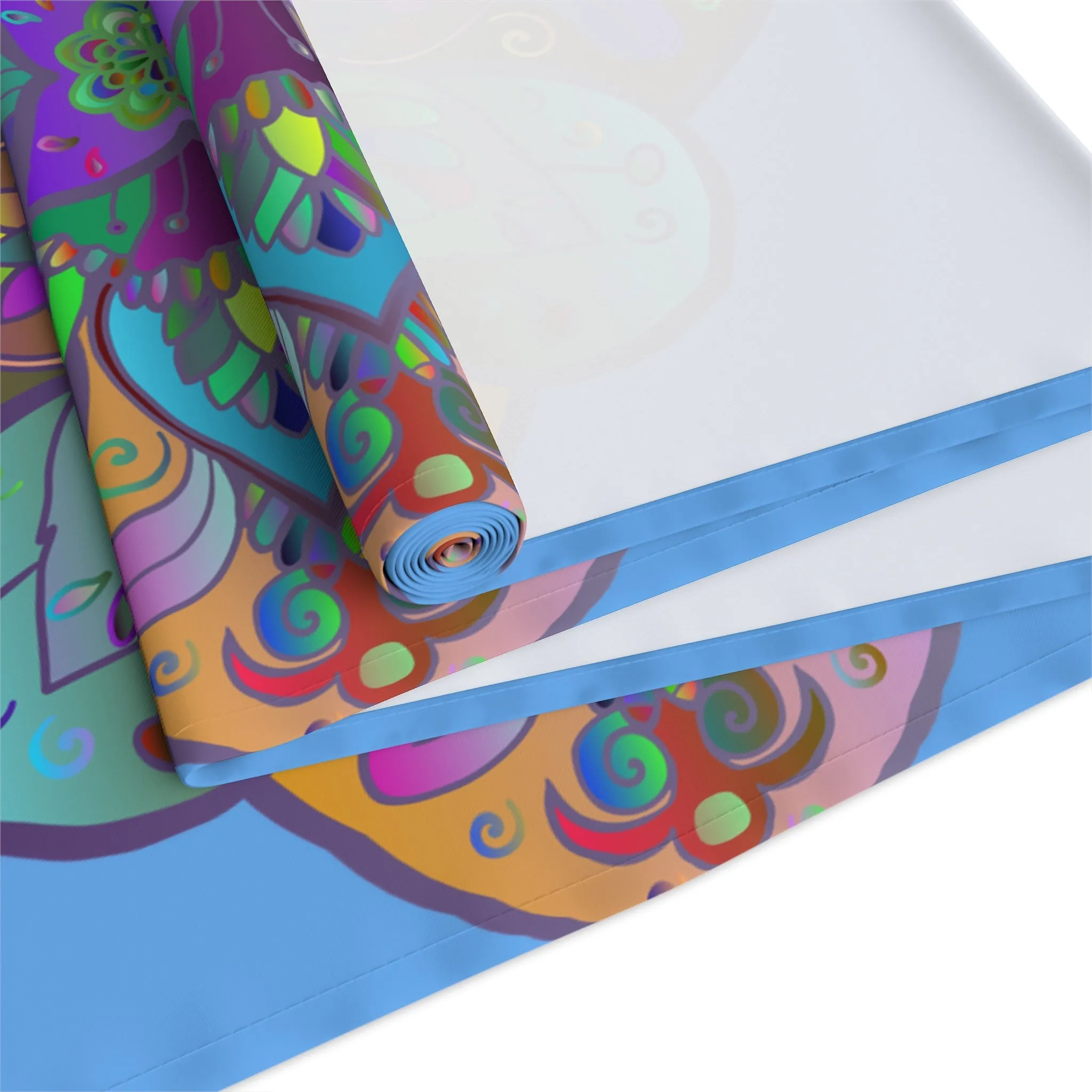 Hand-Drawn Mandala Art Table Runner - Light Blue