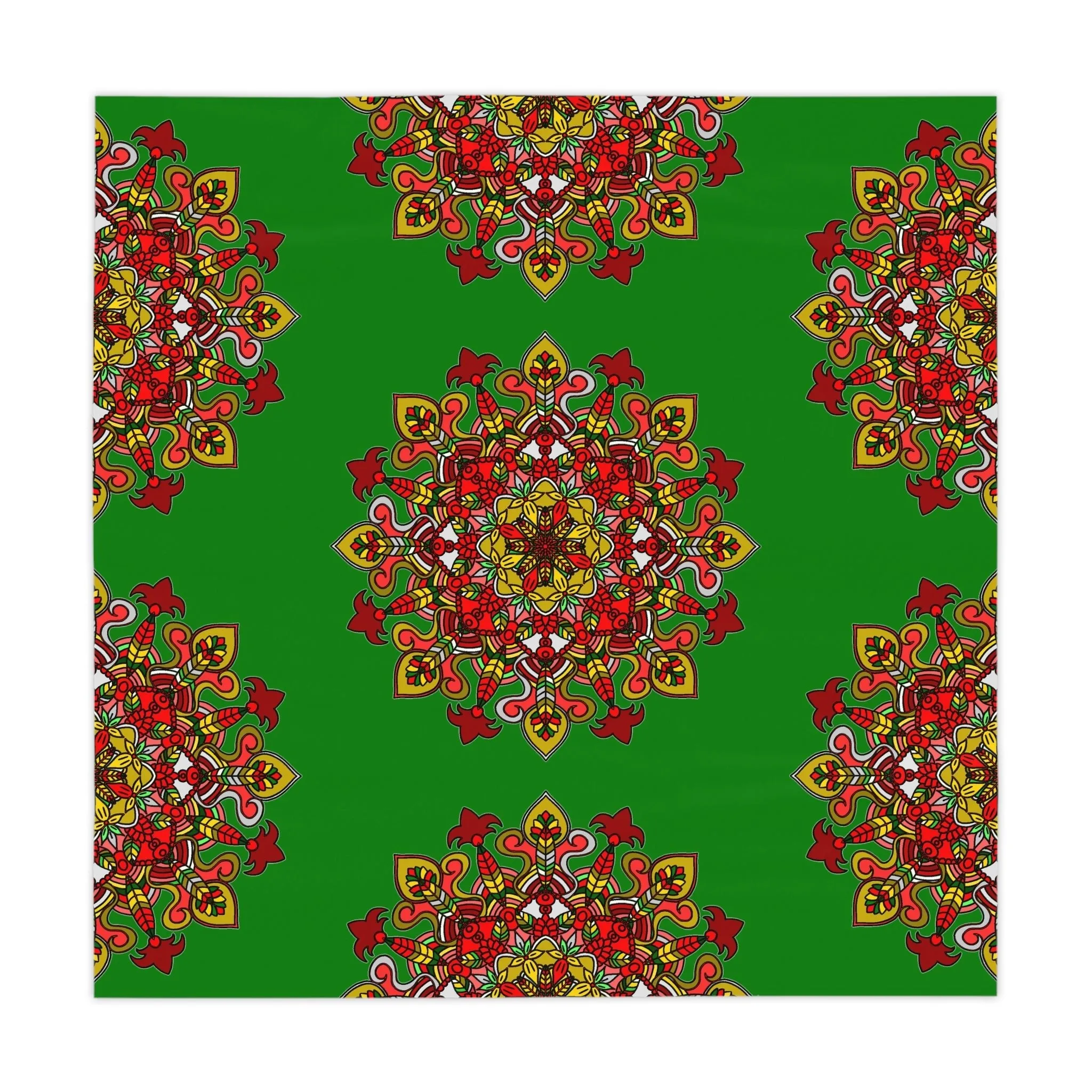 Hand-Drawn Mandala Art Tablecloth - Green Square