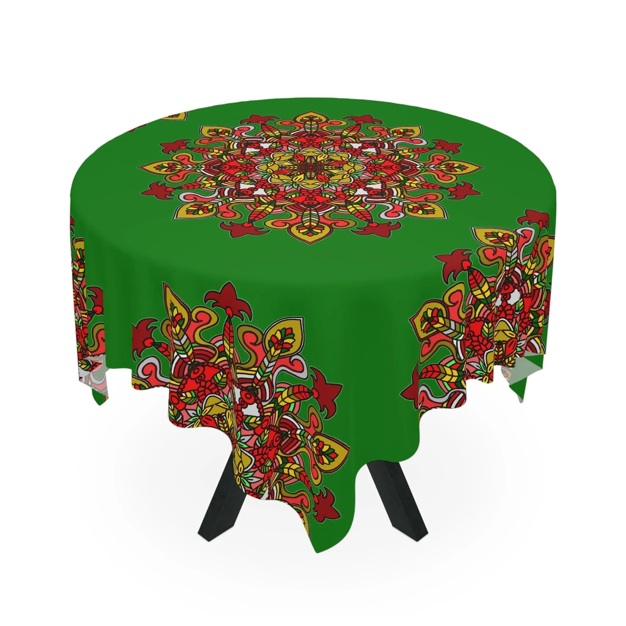 Hand-Drawn Mandala Art Tablecloth - Green Square