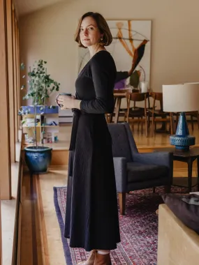 Katie Maxi Wrap Dress - Black Rib Knit