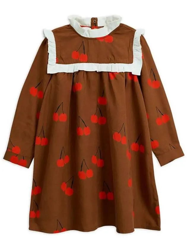 Kids cherry pleated brown dress 19750110 16