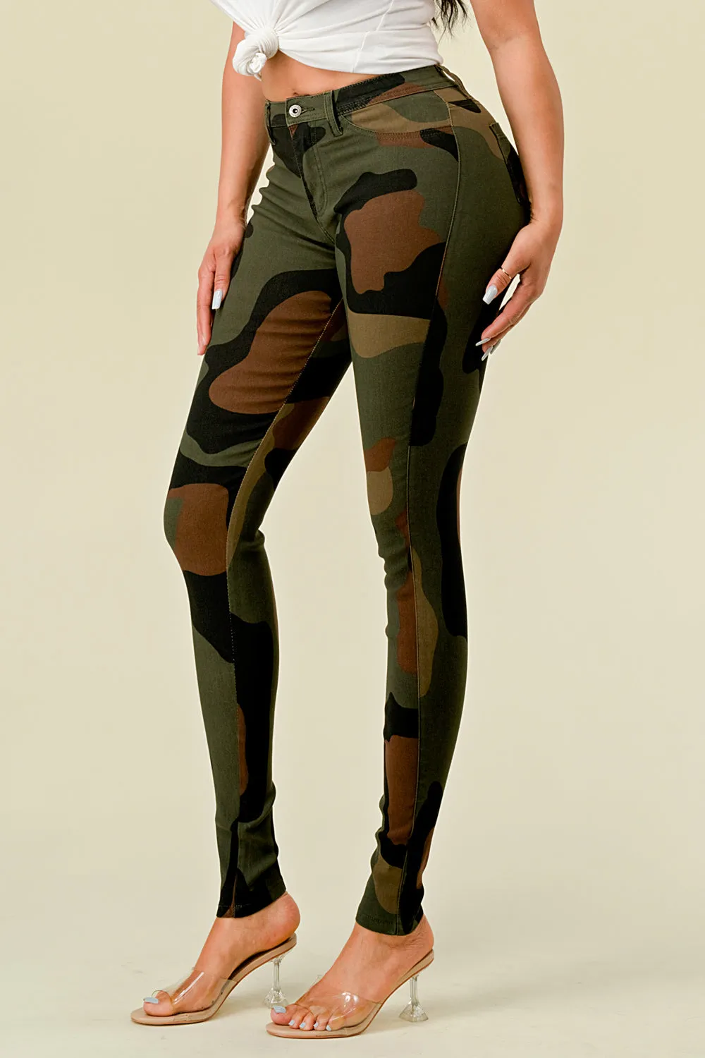 LV-460 DARK ARMY HIGH WAISTED STRETCHY PANTS FOR SUMMER