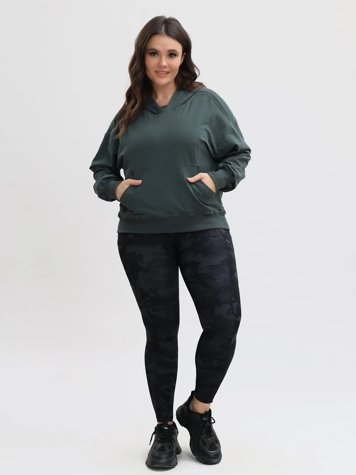Midsize Casual Sports Loose Hooded Pullover Sweater